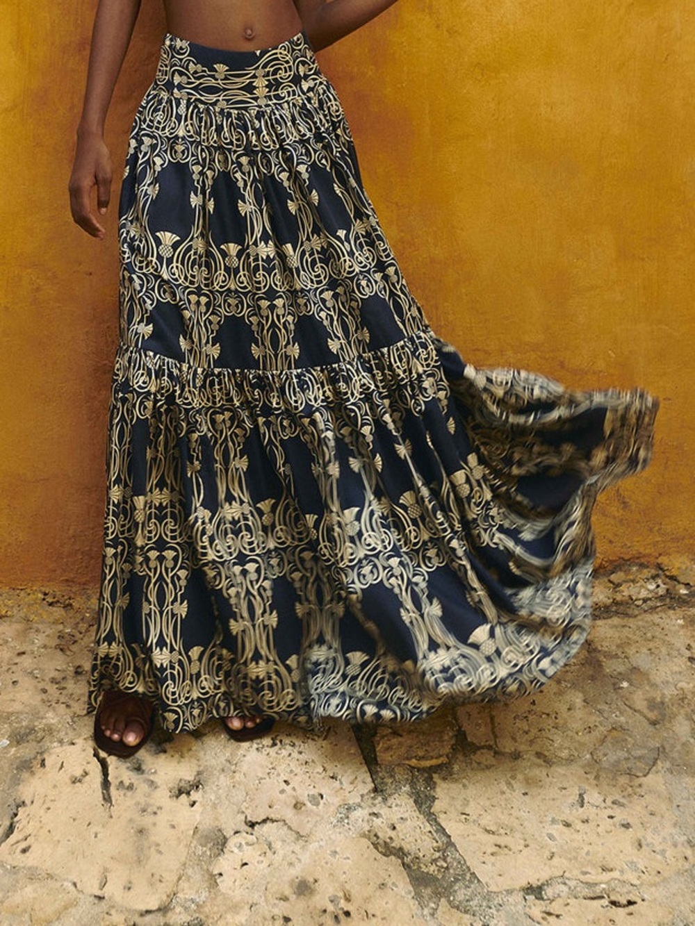 Eugenia Fernandez Juana Gathered Tiered Maxi Skirt Size M